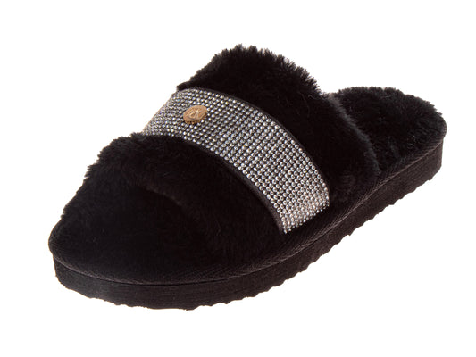 Badgley Mischka Plush Slide Slippers for Women - Classic Comfortable Style (Adults)