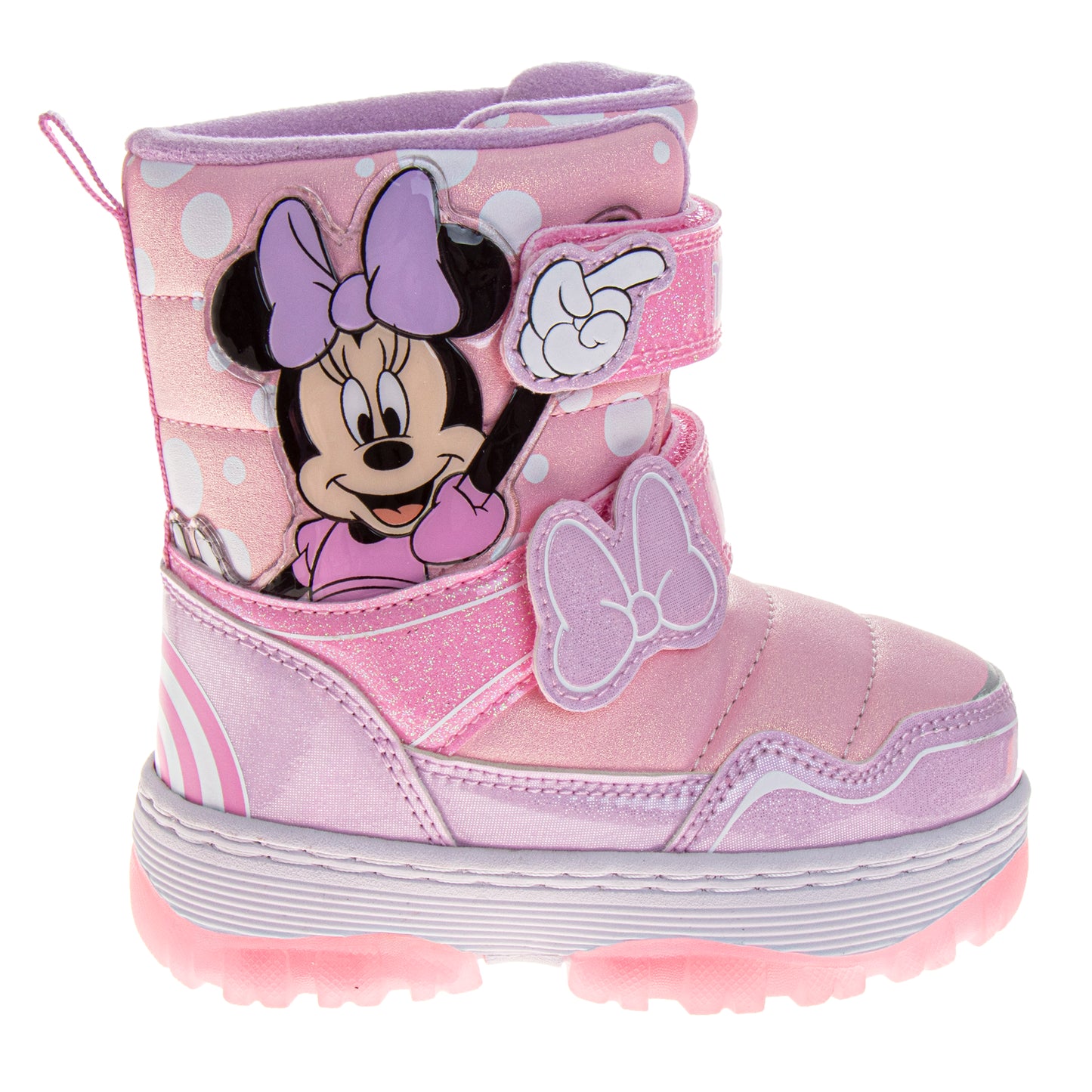 Disney Minnie Mouse Boots Girls  Pink Glitter Details Fashion Warm Lined Side Zipper Durable Sole (Toddler / Little Kid)