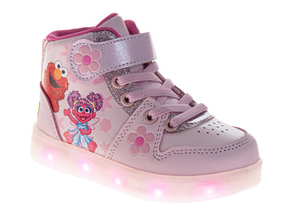Sesame Street High Top Girls' Sneakers Light Up Comfortable Velcro Closure (Toddler/Little Kid)