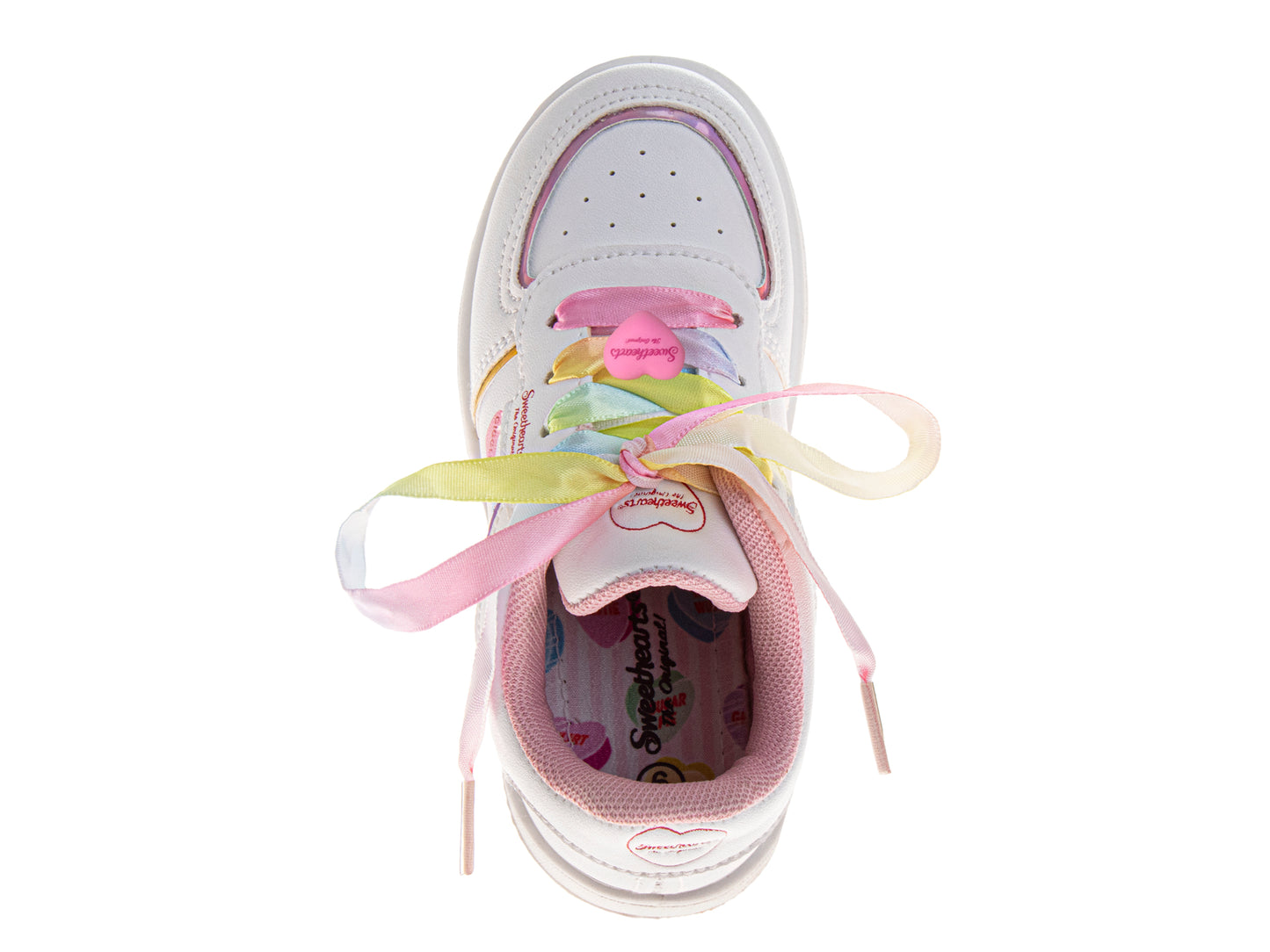Sweethearts White Sneakers Girls  Rainbow Laces Heart Charms Fashionable Casual Comfort LaceUp Look (Toddler)