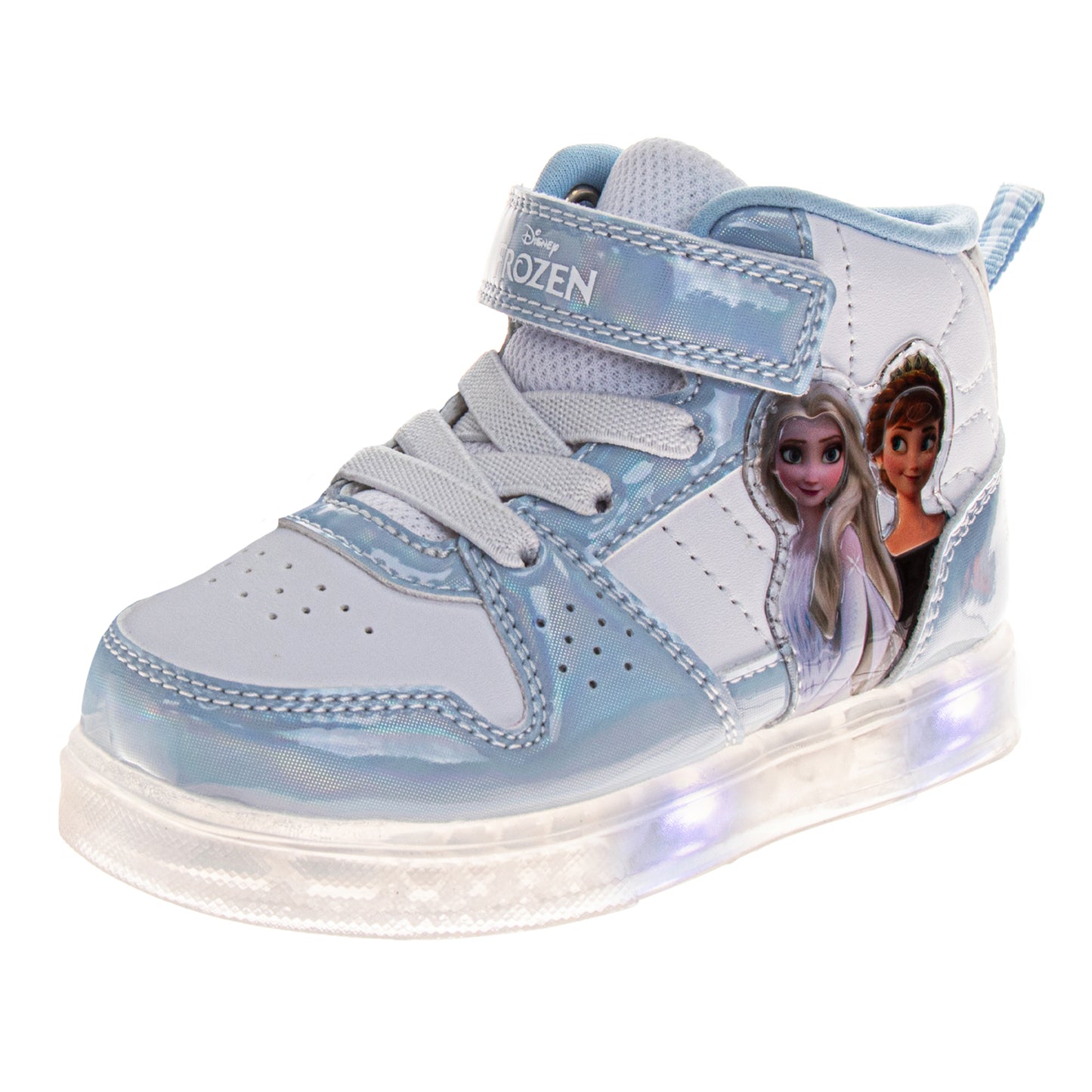 Frozen Girls Anna & Elsa Light-Up High-Top Sneakers with Hook and Loop Closure (Toddler)
