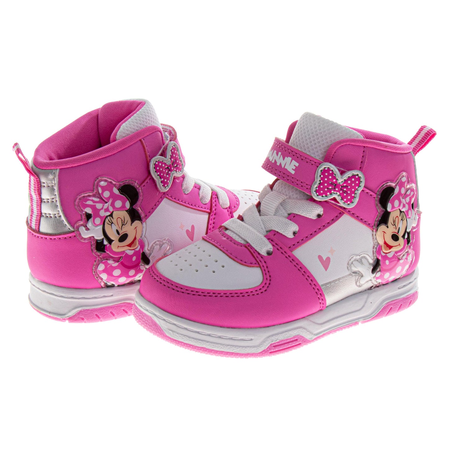 Minnie Mouse Girls High Top Sneakers Hook and Loop with Lace-Up (Little Kid)