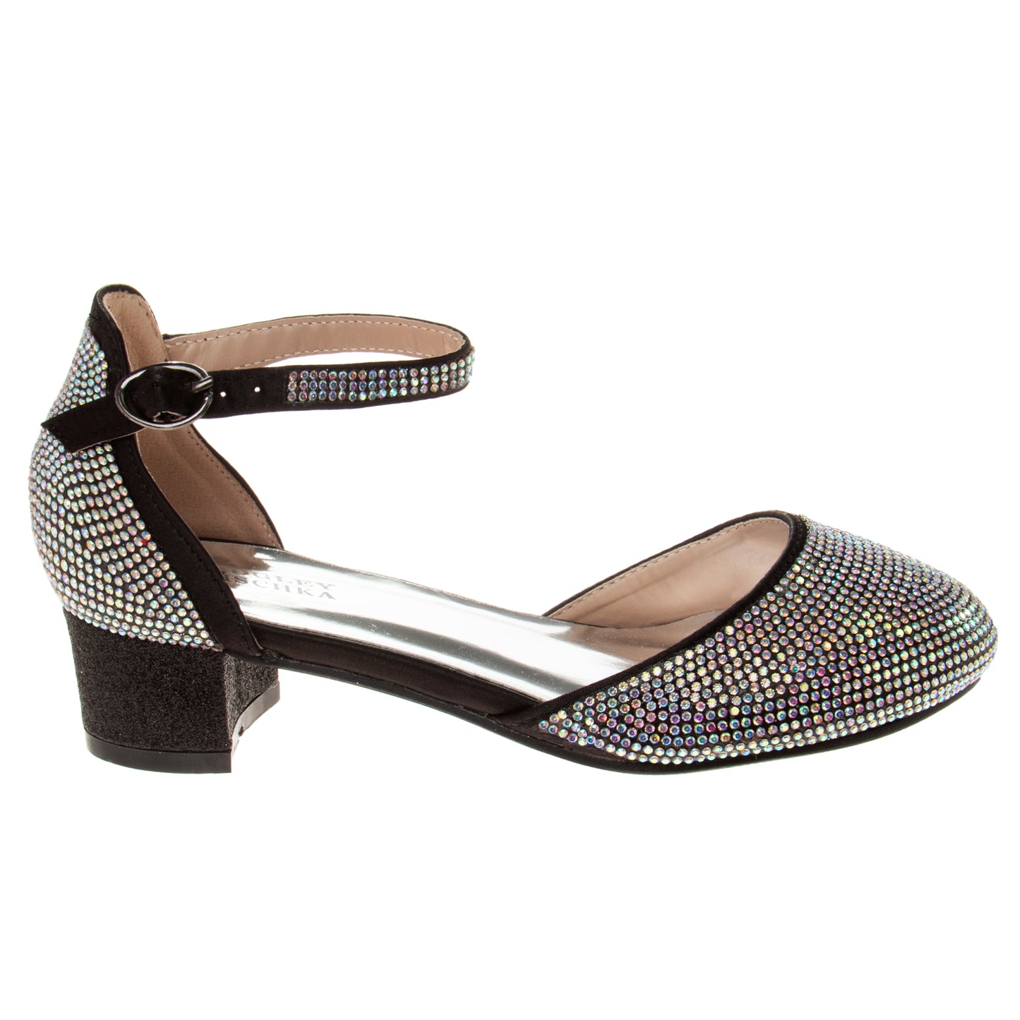 Badgley Mischka Block Heeled Dress Shoes Big Kids'  Elegant Stylish Formal Wear Comfort Block Heel Sparkle Detail (Toddler)