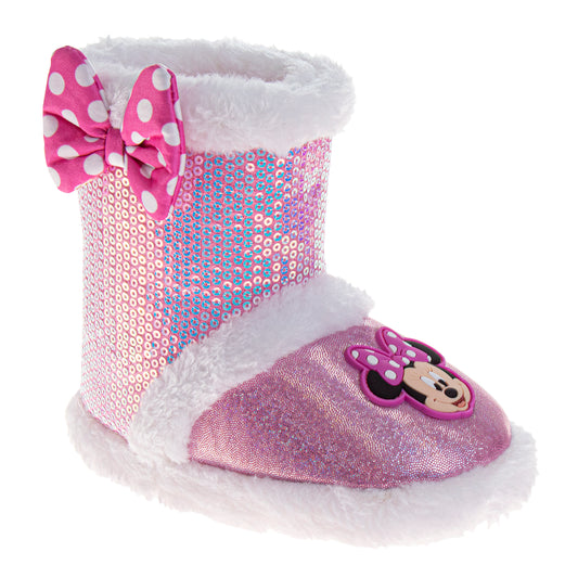 Disney Slippers Booties Minnie Mouse Warm Fluffy House Slippers for Girls (Toddlers)