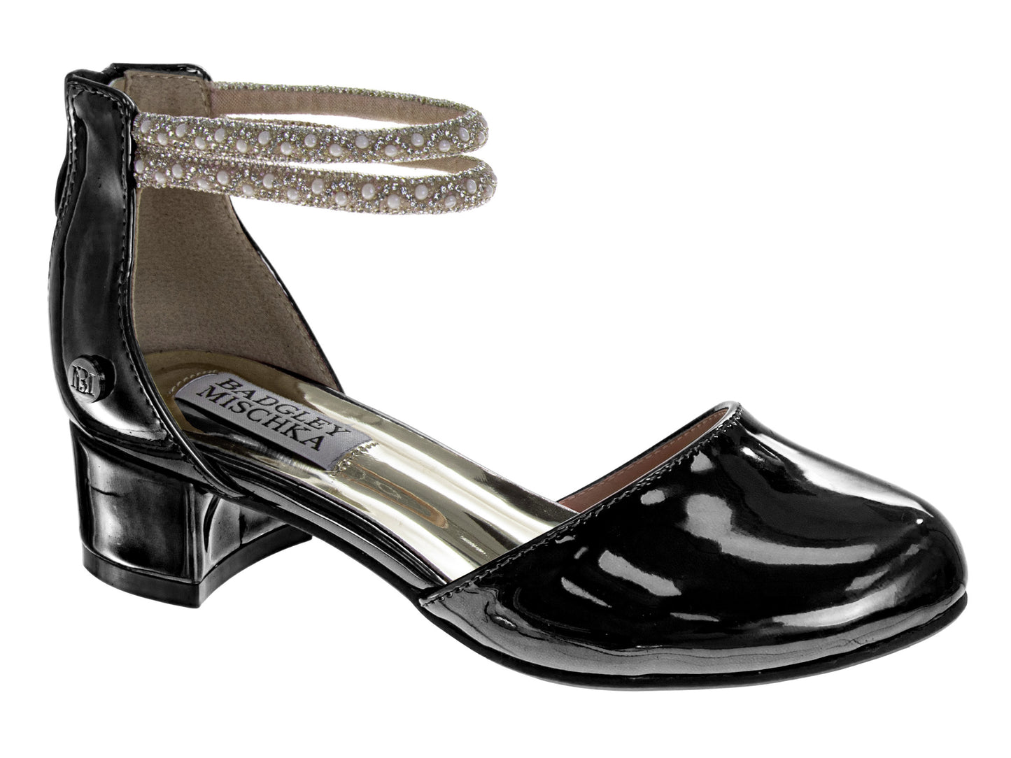 Badgley Mischka Girls Metallic Mary Jane Heel with Pearl & Rhinestone Straps (Little Kid–Big Kid)