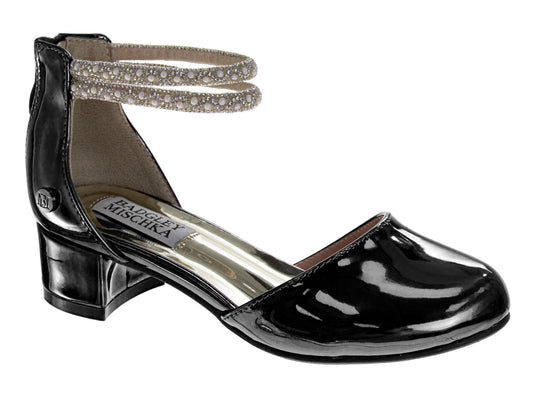 Badgley Mischka Girls Metallic Mary Jane Heel with Pearl & Rhinestone Straps (Little Kid–Big Kid)