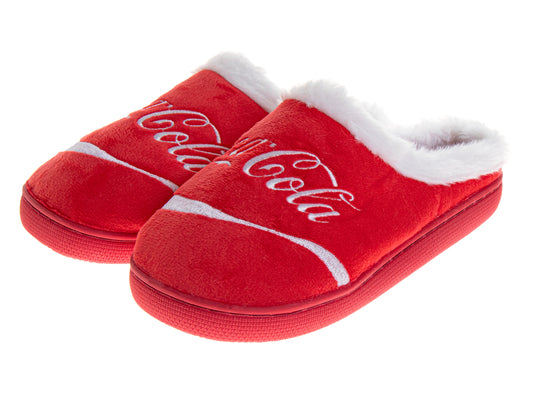 CocaCola Classic Script Casual Slippers for Men  Cozy SoftLined Warm Indoor Comfort Shoes (Adult)