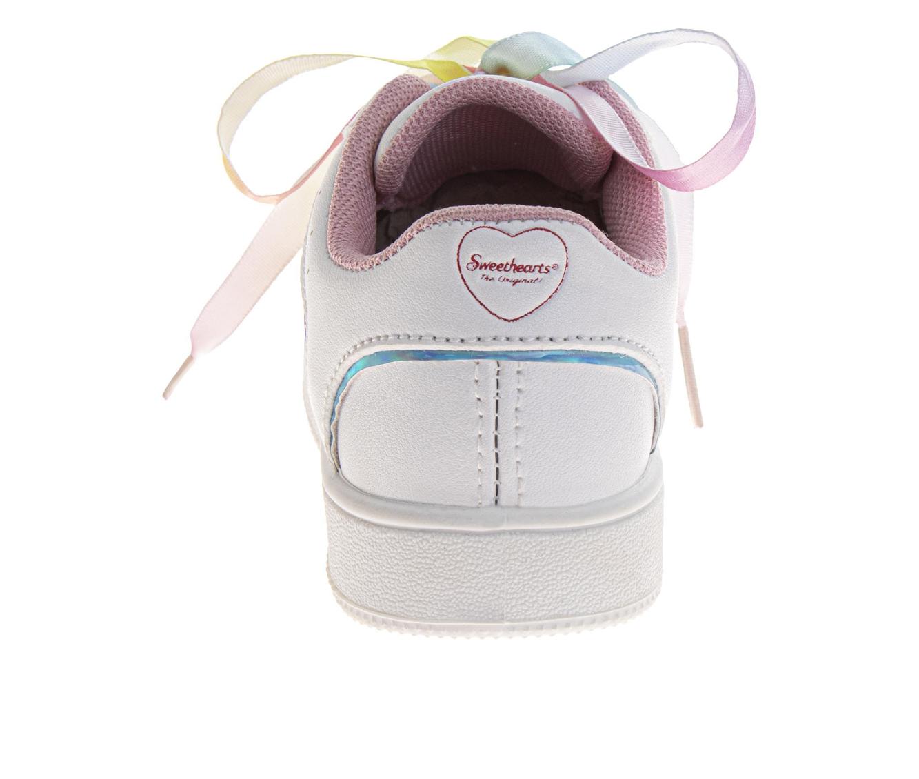 Sweethearts White Sneakers Girls  Rainbow Laces Heart Charms Fashionable Casual Comfort LaceUp Look (Toddler)