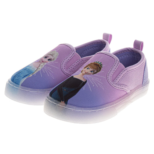 Disney Frozen Design Elsa and Anna Slip On Canvas Girls  Easy Wear Casual Style Glitter Detail Everyday Comfort NoLace Design (Toddler / Little Kid)