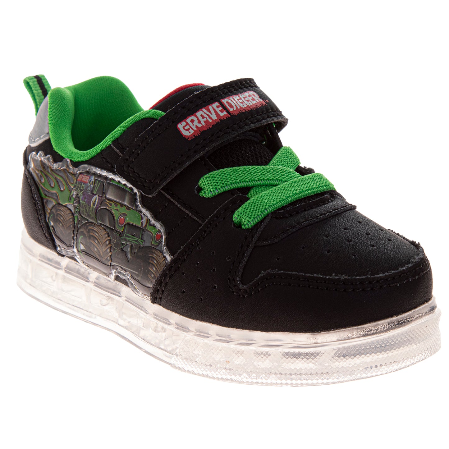Monster Jam Monster Truck Design Sneakers Boys  Green Details Rugged Tread Action Ready HighImpact Look Velcro Closure (Toddler / Little Kid)