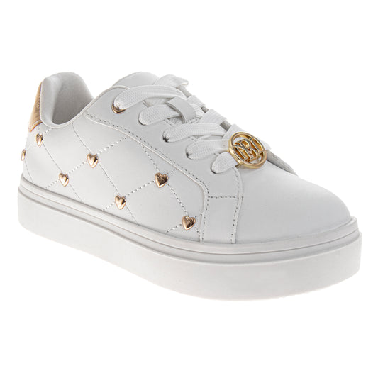 Badgley Mischka HeartStudded Sneakers Girls  Gold Accents Fashion Glamorous Stylish Casual Chic Comfort Fit (Little Kid / Big Kid)