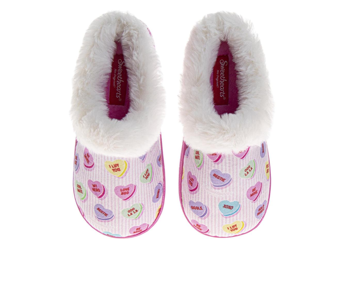 Sweethearts Conversation Hearts Slippers Girls  Cozy Furry Comfort Soft Plush Warm Lined Indoor Wear (Little Kid / Big Kid)