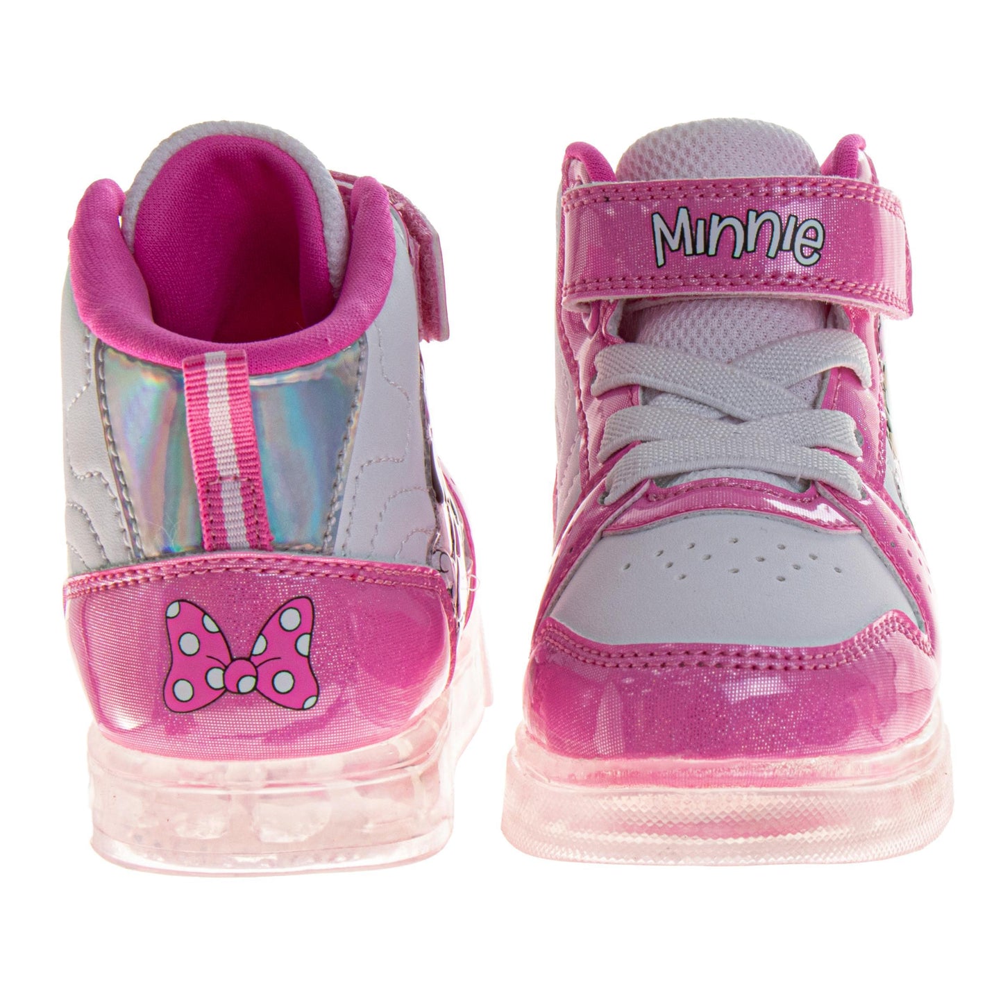 Disney Minnie Mouse High Top Sneakers Girls  Bow Detail Fashion Casual Wear Durable Canvas Ankle Support (Toddler / Little Kid)