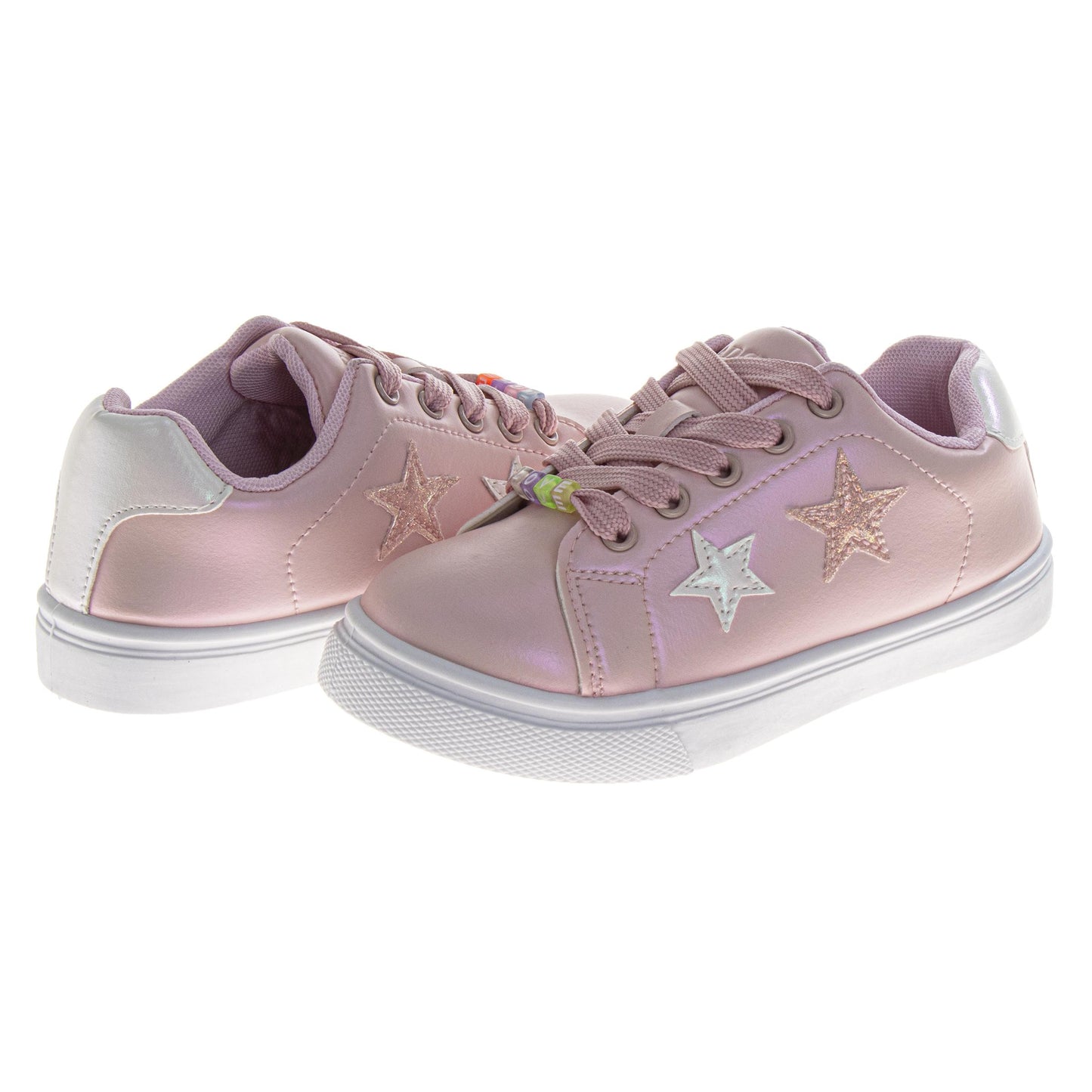 Badgley Mischka Glitter Stars Lace-Up Sneakers Girls - Glamorous Fashion Forward Sparkle Detail High Shine Athleisure (Little Kid – Big Kid)