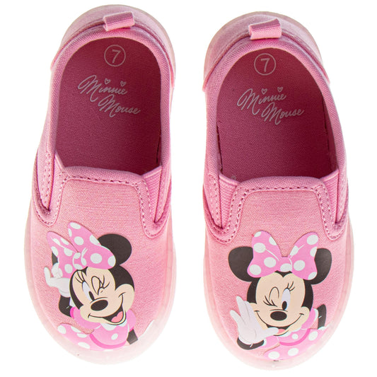 Disney Minnie Mouse Slip On Canvas Girls  Polka Dot NoLace Design Everyday Wear Comfortable Durable Sole (Toddler / Little Kid)