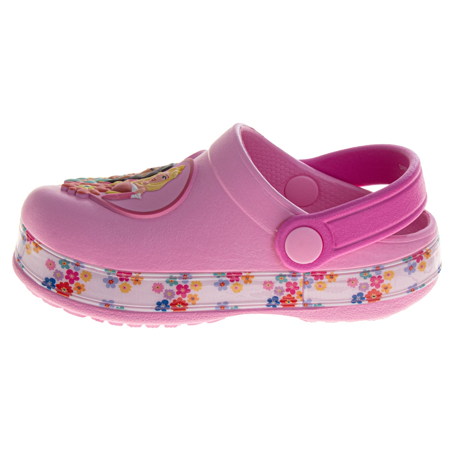 Princess Girls Slip-On Clogs with Back Strap, Jasmine, Belle & Aurora, Lightweight Slip-Resistant EVA Sandals (Toddler Sizes)