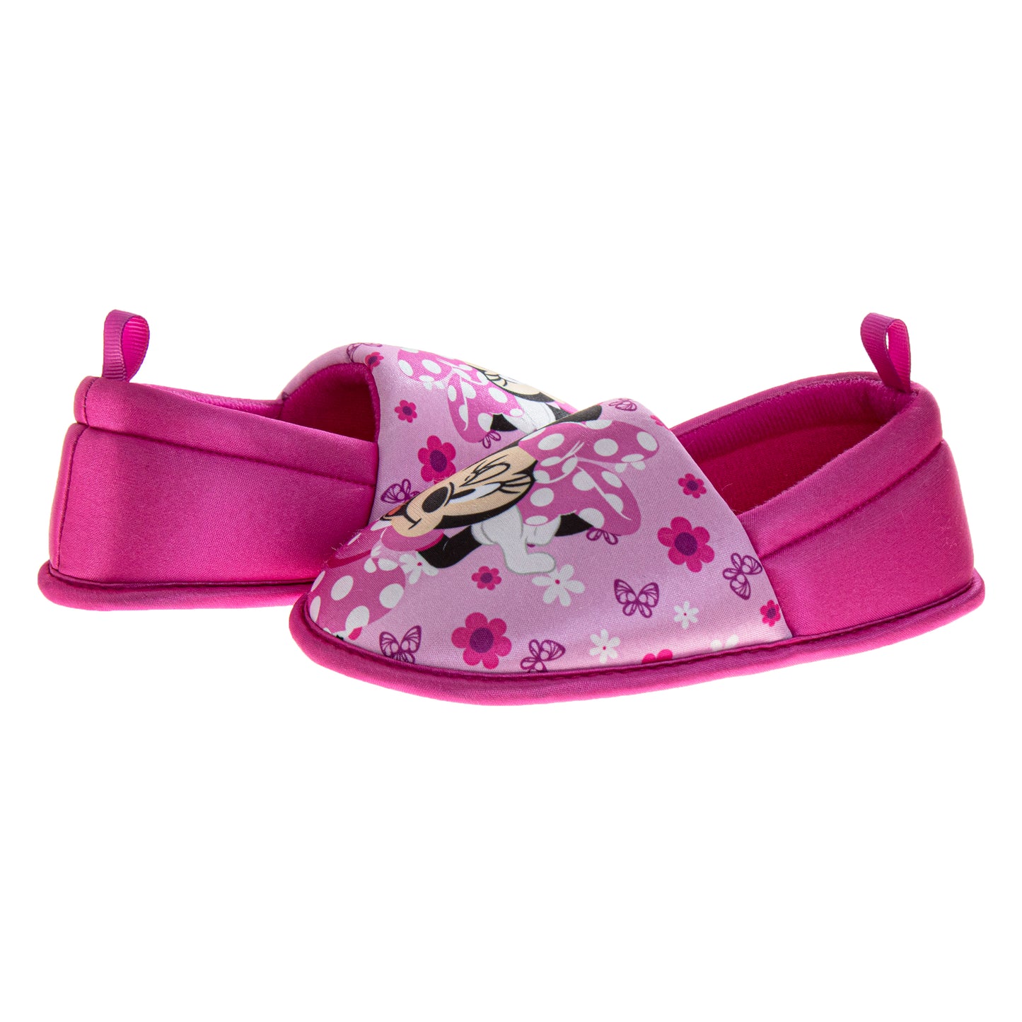 Disney Minnie Mouse Slippers Girls  Soft Plush Cozy Warm Comfort Fit NonSkid Sole Indoor Wear (Toddler / Little Kid)