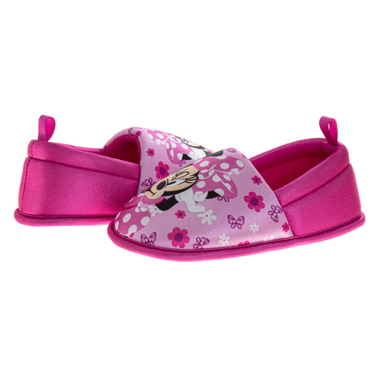 Disney Minnie Mouse Slippers Girls  Soft Plush Cozy Warm Comfort Fit NonSkid Sole Indoor Wear (Toddler / Little Kid)