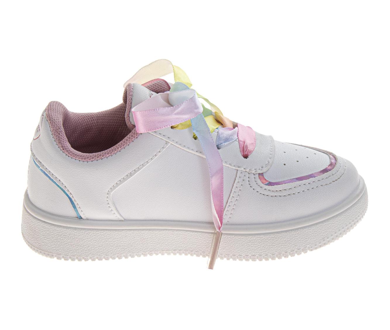 Sweethearts White Sneakers Girls  Rainbow Laces Heart Charms Fashionable Casual Comfort LaceUp Look (Toddler)