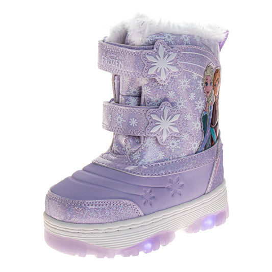 Disney Frozen Elsa and Anna Design Snow Boots Girls  Warm Lined Water Resistant Winter Ready Glitter Detail Toggle Closure (Toddler / Little Kid)