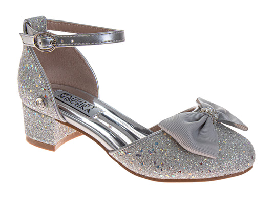 Badgley Mischka Girls Sparkle Dress Shoes with Bow Accent and Block Heel (Little Kid–Big Kid)