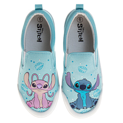 Disney Stitch & Angel SlipOn Low Top Canvas Sneakers Women's  Easy SlipOn Casual Wear Comfort Fit Fun Design Everyday Style (Adult)