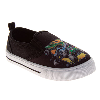 Monster Jam Monster Truck Design Slip on Canvas Boys  Easy On/Off Crushing Action Graphics Casual Wear Comfortable (Toddler / Little Kid)