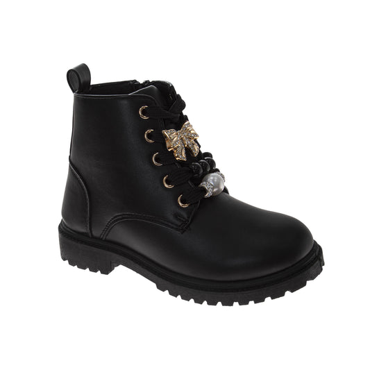 Kensie Girl Fashion Ankle Combat Boots – Girls Lace-Up Charm Combat Boots with Side Zip (Little Kid/Big Kid)